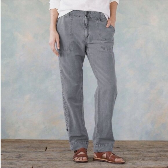 Sundance Organia Lace Trim Linen blend Roll-up Pants Grey size 14 - Picture 2 of 14